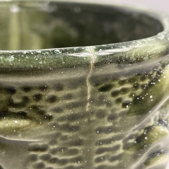 MCM Planter Vase Vintage 1950's Pedestal Ceramic Gloss‎ Green Raised Design - Picture 9 of 9